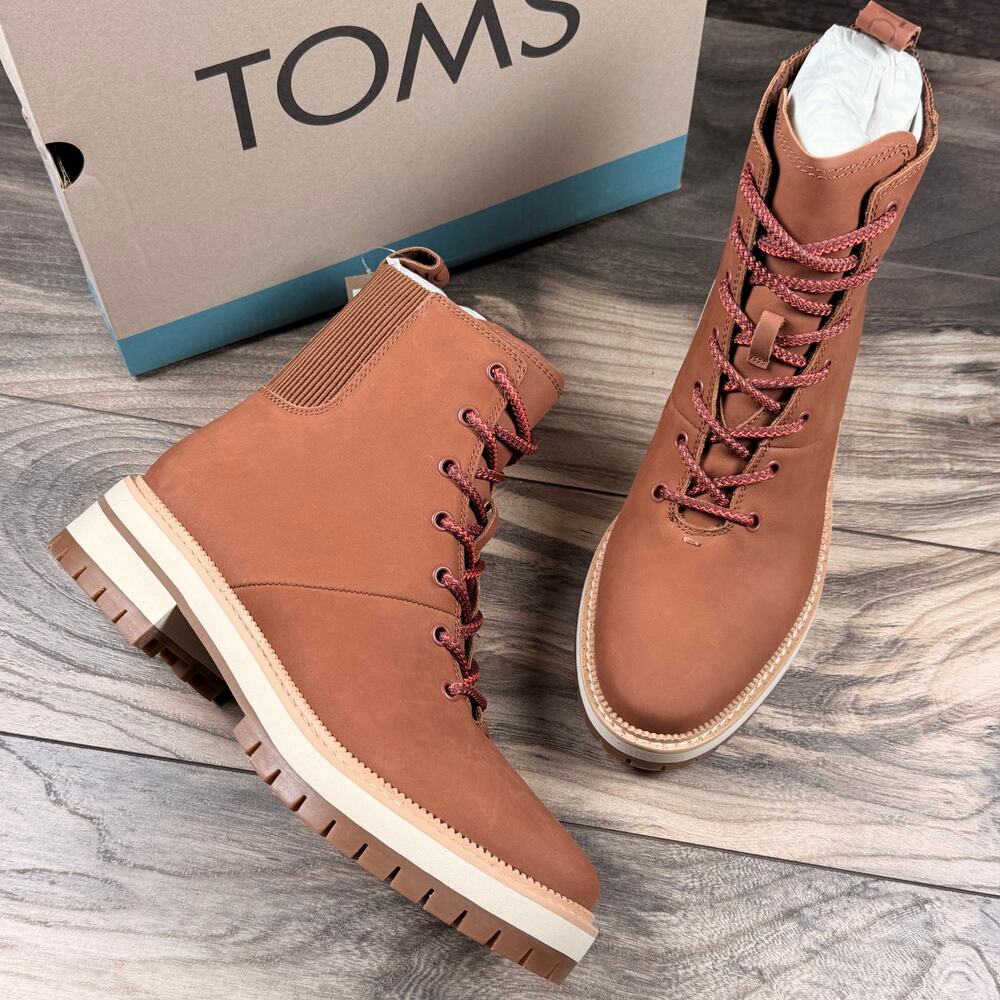 NIB Toms Frankie 7M Lace Up Dark Ember Water Resistant Oiled Nubuck Hiker Boots
